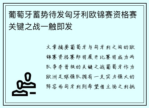 葡萄牙蓄势待发匈牙利欧锦赛资格赛关键之战一触即发